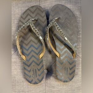 Clark’s flip flops. Beaded. Size 10.